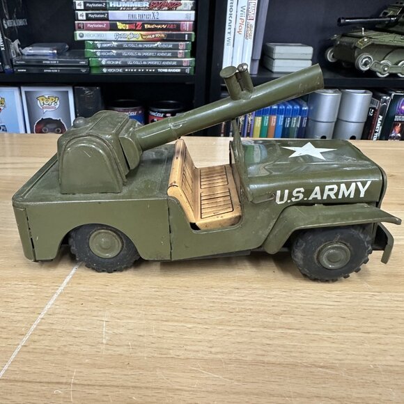Vintage Military Jeep /w Cannon Tin Friction Car Toy - JAPAN AS IS - Picture 2 of 5
